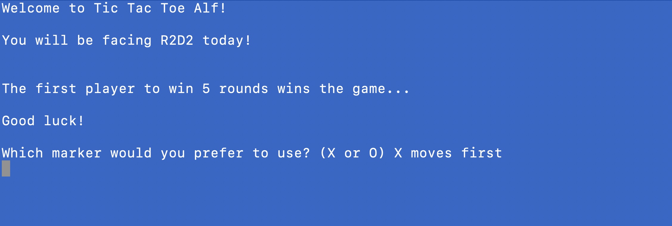 Image of the initial game interface